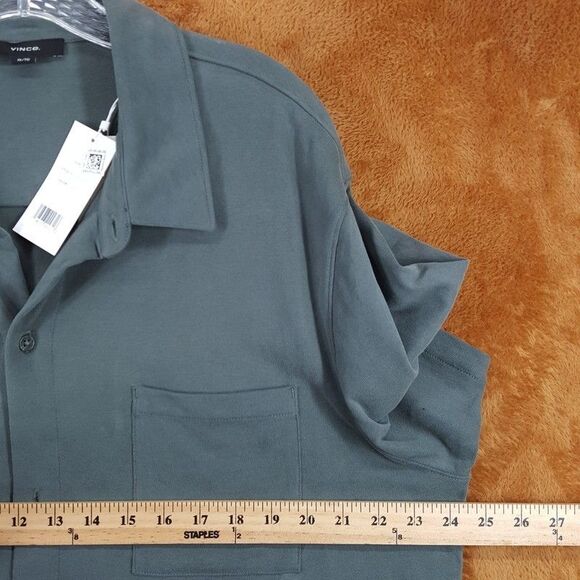 VINCE Shirt Mens XL Petrol Green Button Up Short Sleeve Suede Cotton Jersey $165 - Picture 7 of 9